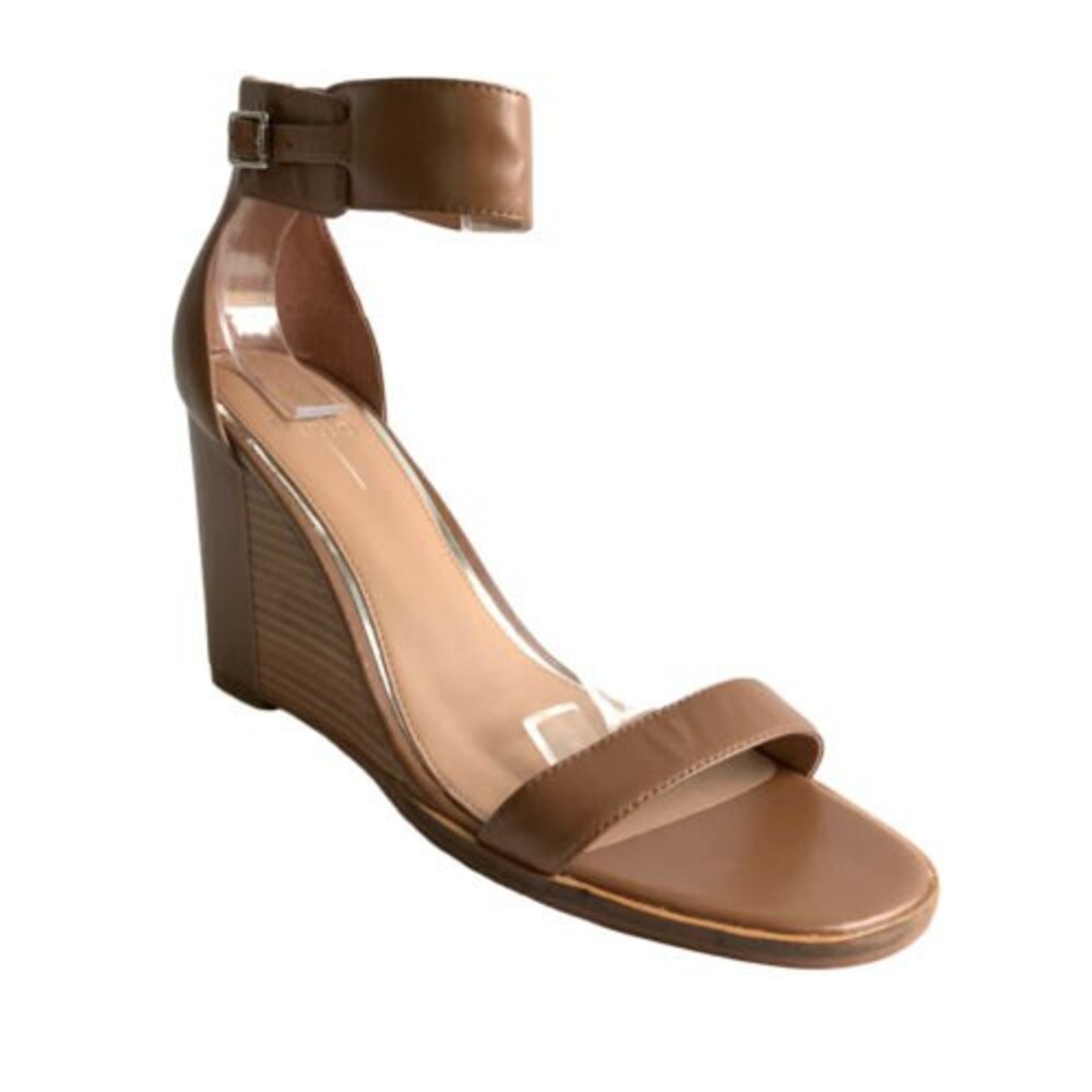 Linea Paolo Leather Elodie Ankle Strap Wedge Brown 9.5